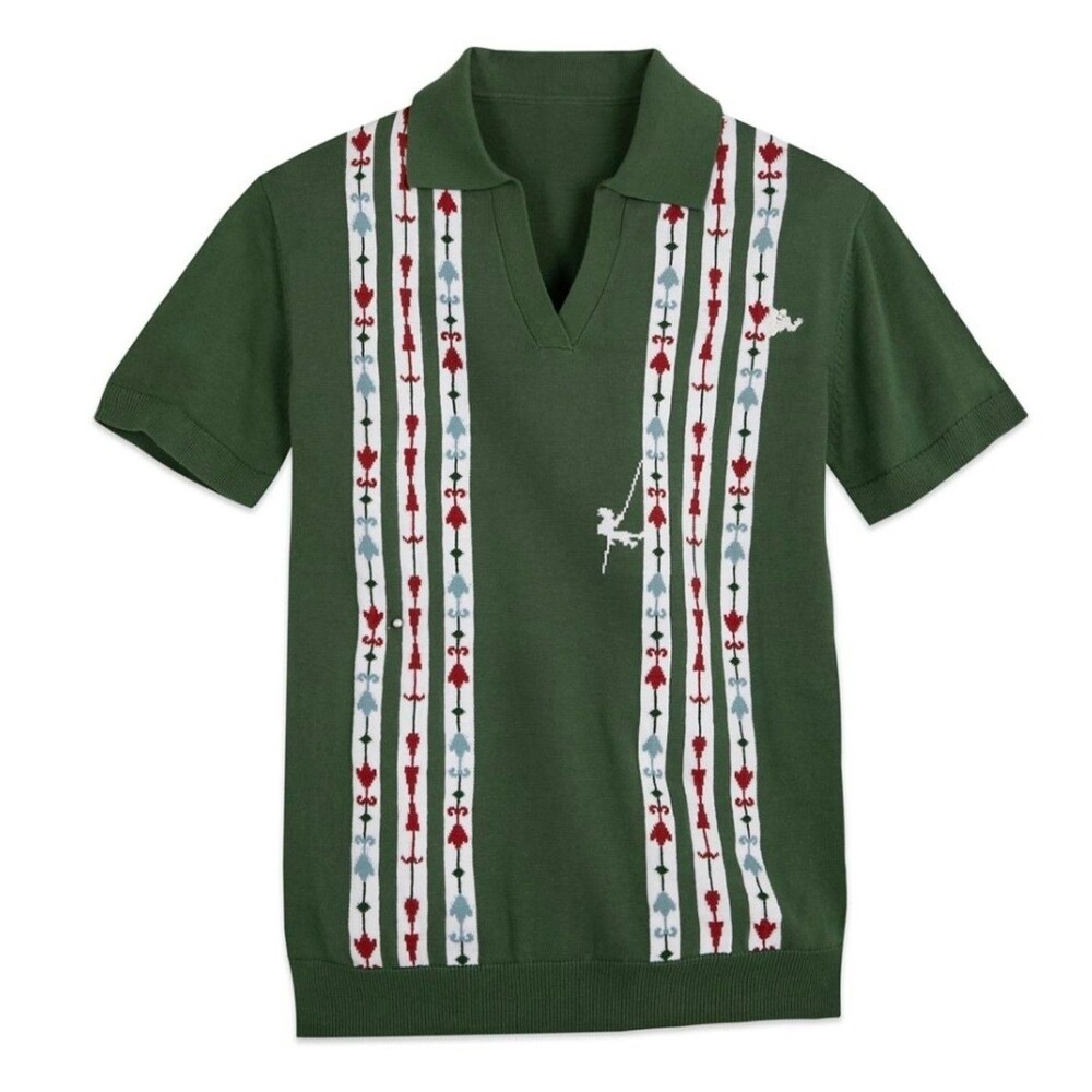 Disney Matterhorn Bobsleds Men's XXL Knitted Green Striped Polo Collar Disney